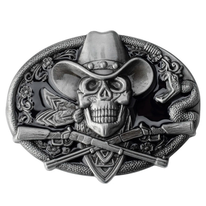 Boucle de Ceinture Tête de Mort Requiem du Far West Couleur Noir