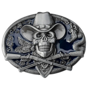 Boucle de Ceinture Tête de Mort Requiem du Far West Couleur Bleu