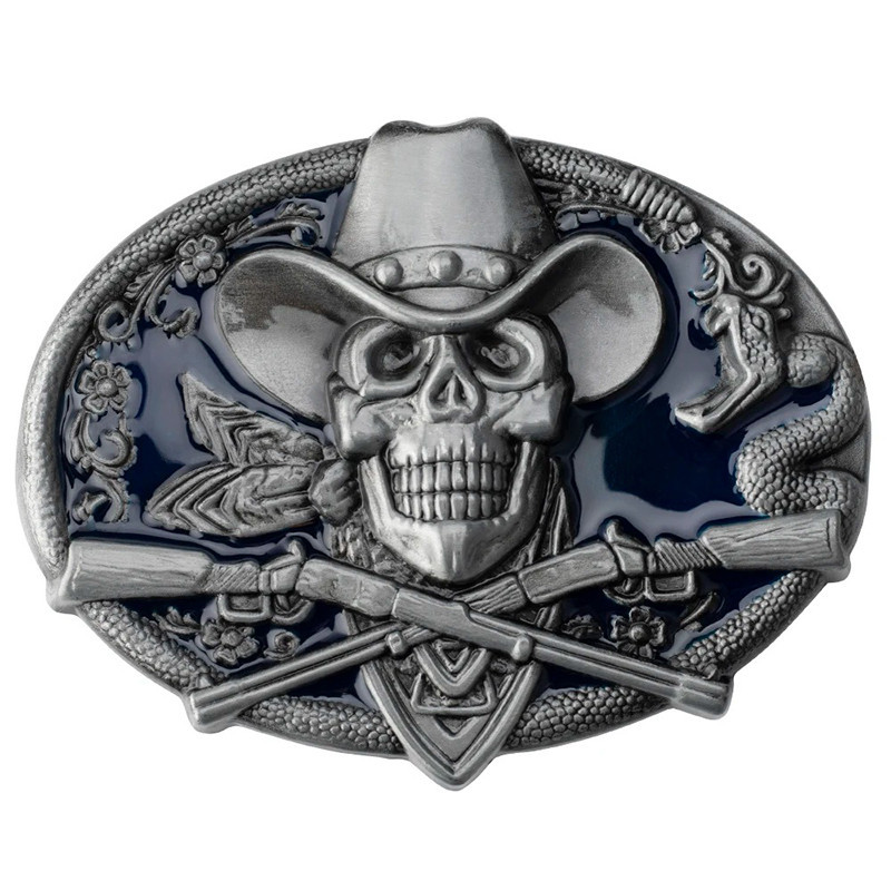 Boucle de Ceinture Tête de Mort Requiem du Far West Couleur Bleu