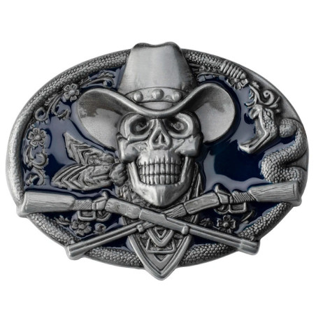 Boucle de Ceinture Tête de Mort Requiem du Far West Couleur Bleu