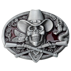 Boucle de Ceinture Tête de Mort Requiem du Far West Couleur Rouge