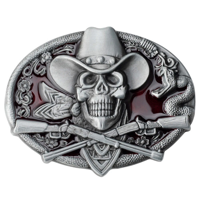 Boucle de Ceinture Tête de Mort Requiem du Far West Couleur Rouge