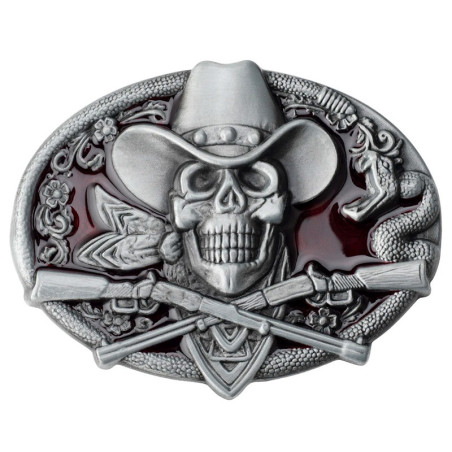 Boucle de Ceinture Tête de Mort Requiem du Far West Couleur Rouge