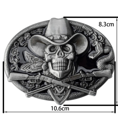 Dimensions Boucle de Ceinture Tête de Mort Requiem du Far West - 4 couleurs au choix !