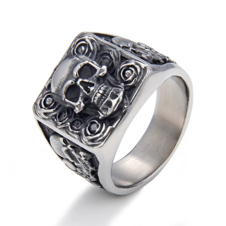 Bague Tête de Mort "Roses du Néant"