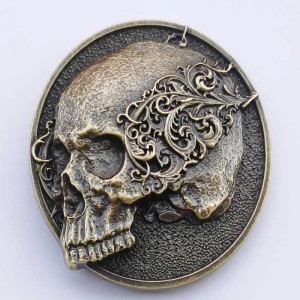 Boucle de Ceinture Tête de Mort Crâne du Jugement Doré Couleur Or