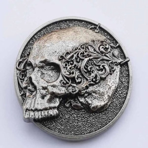 Boucle de Ceinture Tête de Mort Crâne du Jugement Doré Couleur Argent