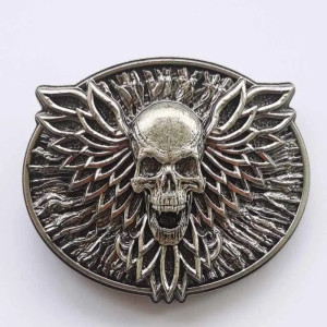 Boucle de Ceinture Tête de Mort Crâne d’Ornement Éternel Couleur Argent