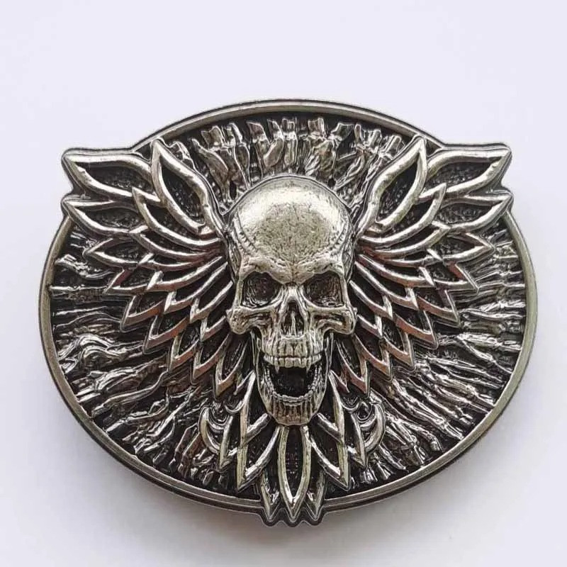 Boucle de Ceinture Tête de Mort Crâne d’Ornement Éternel Couleur Argent