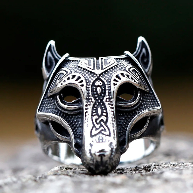 Avant Bague Loup Nordique "Gardien des Runes"