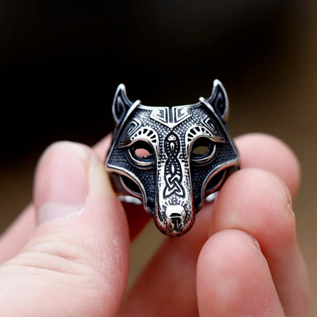 Bague Loup Nordique "Gardien des Runes"