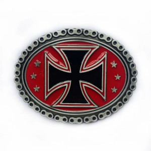 Boucle de Ceinture Biker Croix de Fer Couleur Rouge