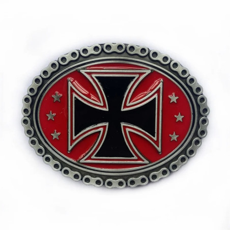 Boucle de Ceinture Biker Croix de Fer Couleur Rouge