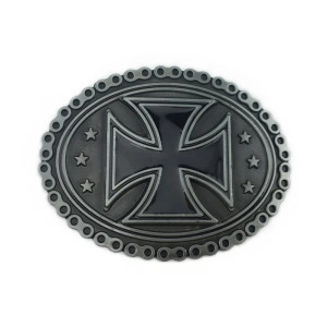Boucle de Ceinture Biker Croix de Fer Couleur Argent