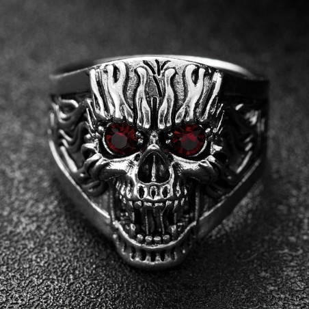 Avant Bague Tête de Mort "Flamme du Démon Écarlate"