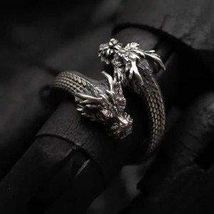Avant Bague Dragon "Gardien des Flammes Sombres"