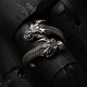 Bague Dragon "Gardien des Flammes Sombres"