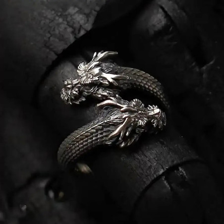 Bague Dragon "Gardien des Flammes Sombres"