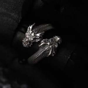 Bague Dragon "Gardien des Flammes Sombres"