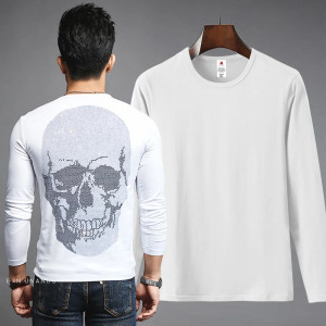 Vue arrière T-shirt motif Tête de mort Grand Crâne Strass couleur blanc