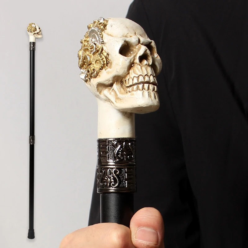 Canne Tête de Mort Colonne Vertébrale du Nécromancien Couleur Or