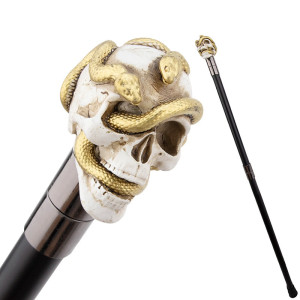 Avant Canne Tête de Mort Serpents de Méduse Dorée