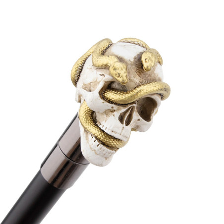 Canne Tête de Mort Serpents de Méduse Dorée