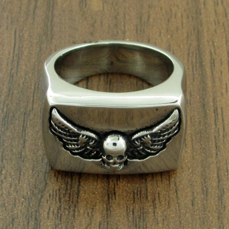 Bague Tête de Mort "Ailes du Jugement"