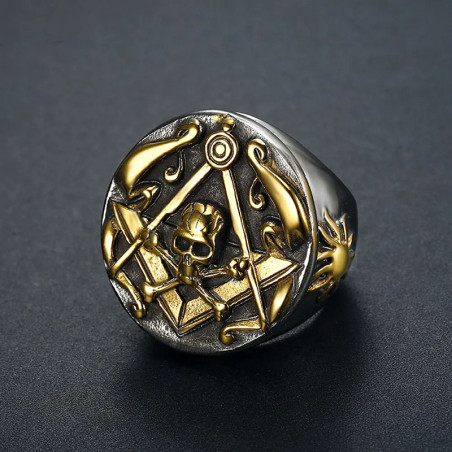Bague Tête de Mort "Sceau du Temple Oublié" Couleur or