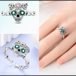 Details Bague Tête de Mort "Calavera Florale" - Argent 925