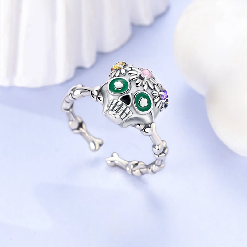 Bague Tête de Mort "Calavera Florale" - Argent 925