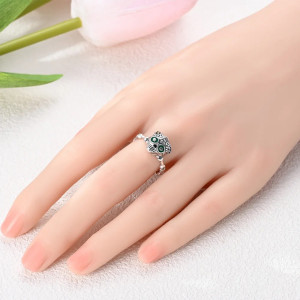 Vue Portée Bague Tête de Mort "Calavera Florale" - Argent 925