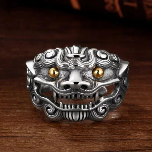 Avant Bague Tête de Lion "Gardien du Temple Céleste"