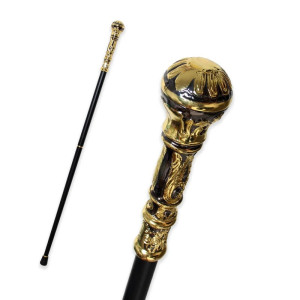 Vue générale Canne Steampunk Gothique Sceptre Doré du Dandy Victorien
