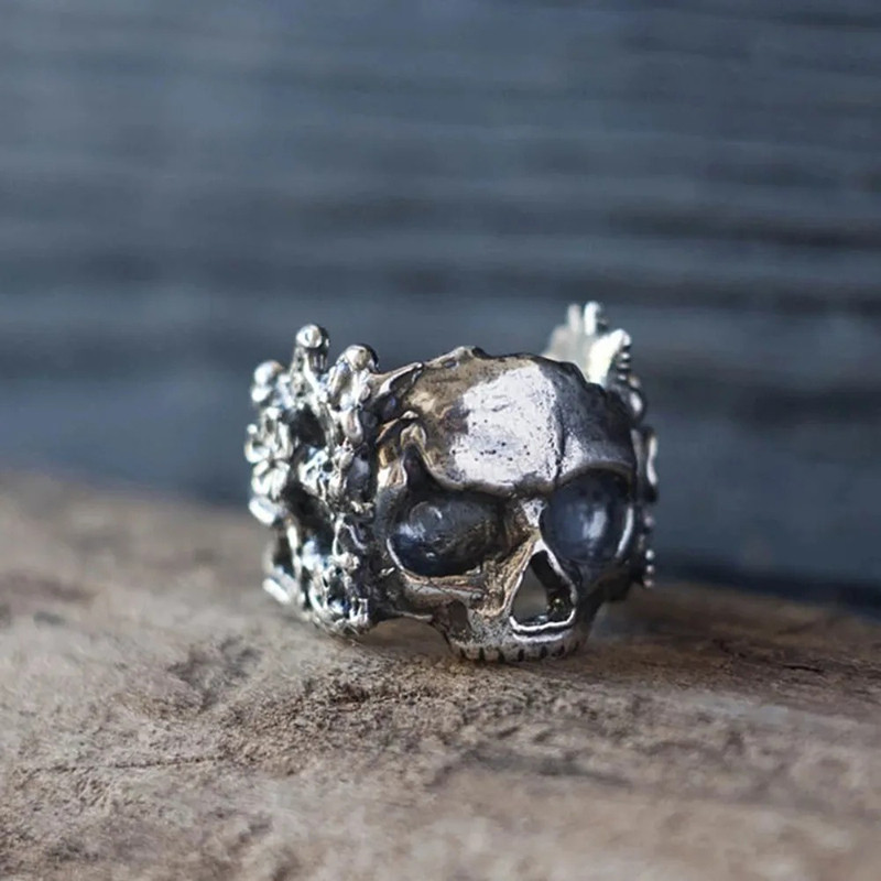 Bague Tête de Mort "Floraison d’Outre-Tombe"
