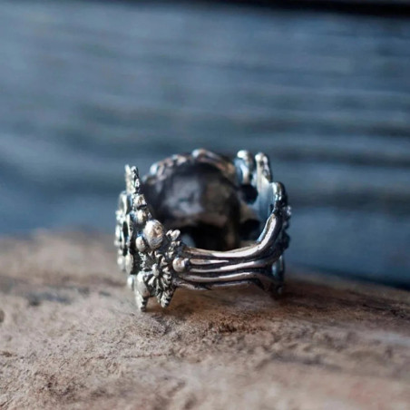 Vue Arrière Bague Tête de Mort "Floraison d’Outre-Tombe"