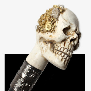 Vue de Cote Canne Tête de Mort Steampunk - Le Mécanisme de l'Âme
