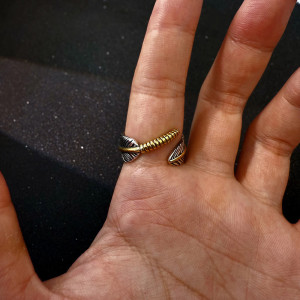 Vue Portée Bague Rock “Plume Dorée de Liberté”