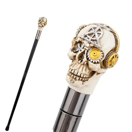 Canne Tête de Mort Steampunk - Le Sceau du Mécanomancien