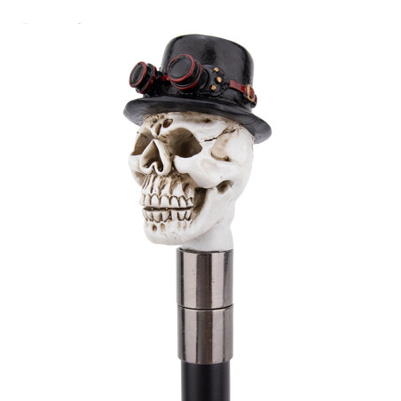 Vue de Face Canne Tête de Mort Steampunk - Le Dandy Mécanique