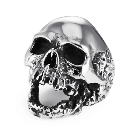 Vue générale Bague Tête de Mort "Crâne Ravagé"