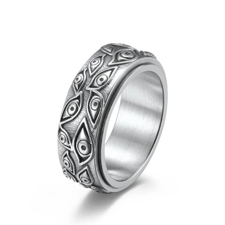 Magnifique Bague Œil d’Horus - Le Regard d’Argent de la Clairvoyance (Anneau Rotatif)