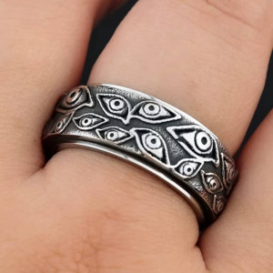 Bague Œil d’Horus - Le Regard d’Argent de la Clairvoyance Anneau Rotatif