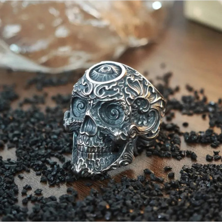 Bague Tête de Mort "Œil Occulte Gravé"