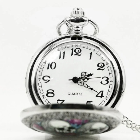 Montre à Gousset Tête de Mort - Roses Pourpres du Temps