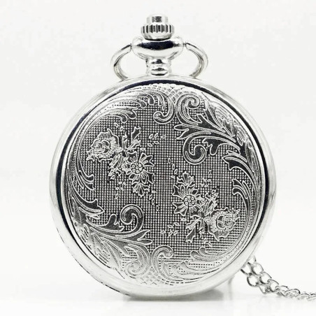 Vue Arrière Montre à Gousset Tête de Mort - Roses Pourpres du Temps