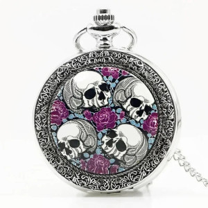 Avant Montre à Gousset Tête de Mort - Roses Pourpres du Temps
