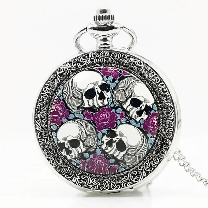 Avant Montre à Gousset Tête de Mort - Roses Pourpres du Temps