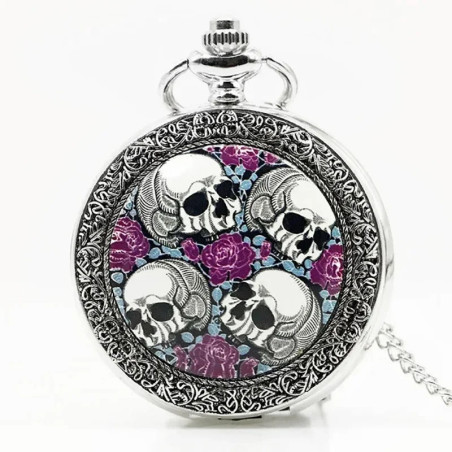 Avant Montre à Gousset Tête de Mort - Roses Pourpres du Temps