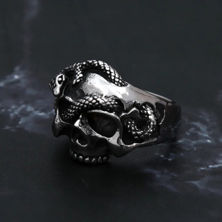 Bague Tête de Mort "Crâne aux Serpents Maudits"